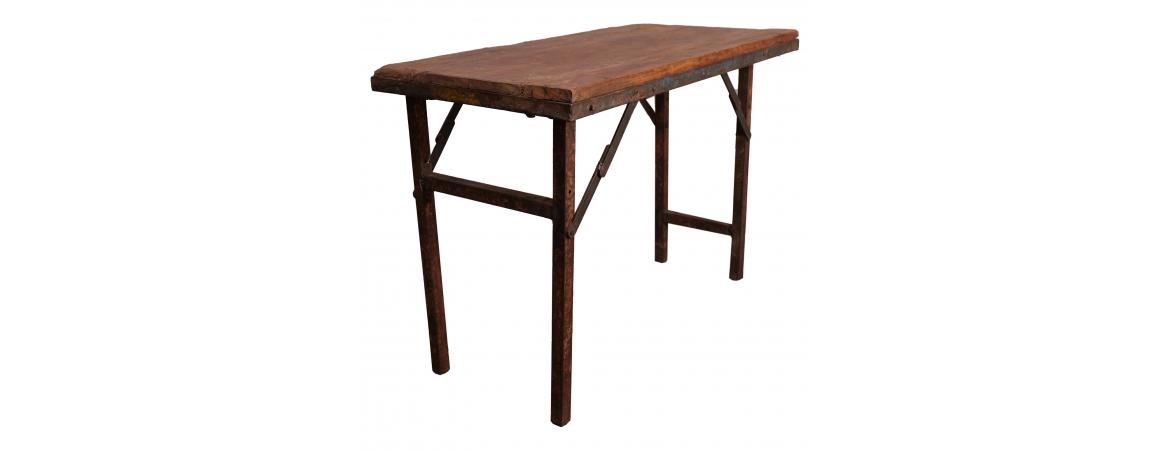 Iron Folding Table with Wooden Top - W106 x D53 x H75cm-Cheshire Furniture Outlet