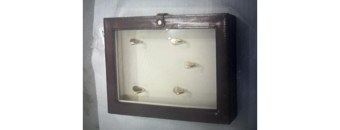 Handcrafted Leather & Brass Key Hanging Box with Glass - Cognac-Cheshire Furniture Outlet