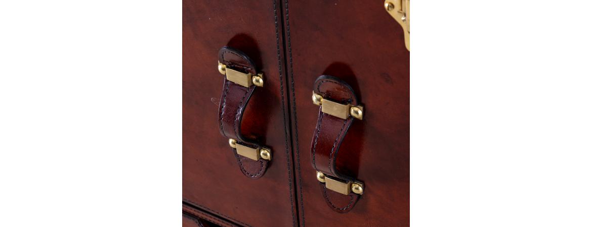 Handcrafted Leather Mini Bar Cabinet - Cognac-Cheshire Furniture Outlet