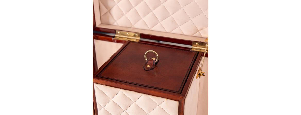 Handcrafted Leather Mini Bar Cabinet - Cognac-Cheshire Furniture Outlet