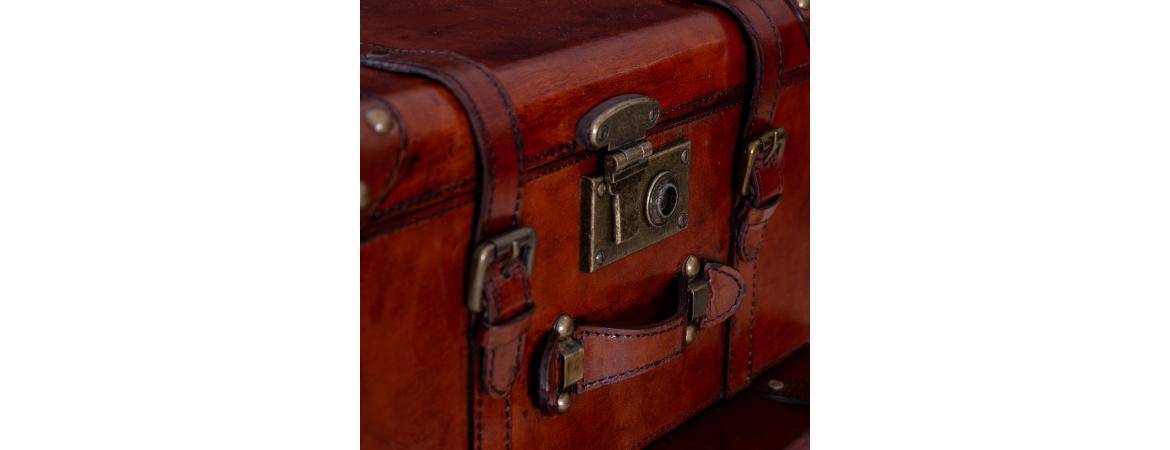 Handcrafted Leather Set of 3 Storage Trunk - Cognac-Cheshire Furniture Outlet