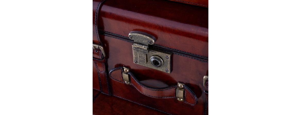 Handcrafted Leather Set of 3 Storage Trunk - Cognac-Cheshire Furniture Outlet