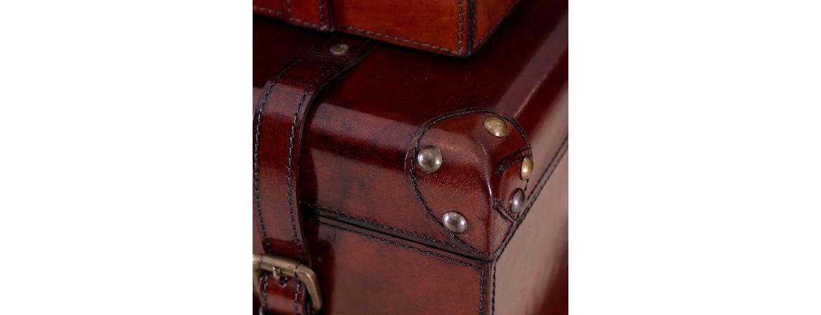 Handcrafted Leather Set of 3 Storage Trunk - Cognac-Cheshire Furniture Outlet