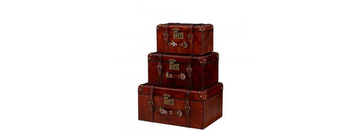 Handcrafted Leather Set of 3 Storage Trunk - Cognac-Cheshire Furniture Outlet