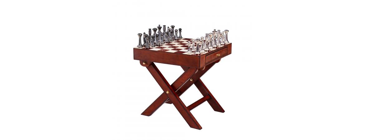 Handcrafted Leather Chess Set With Table - Cognac-Cheshire Furniture Outlet