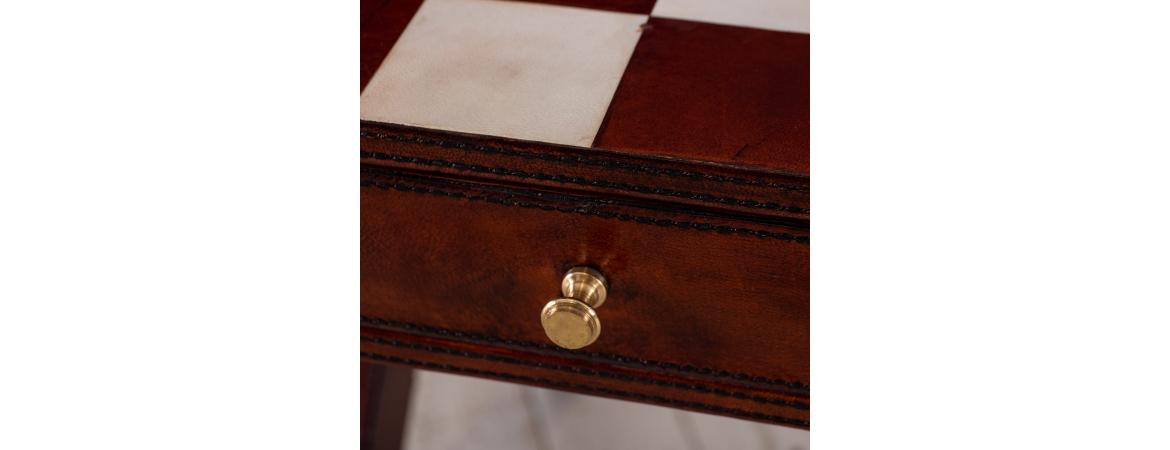 Handcrafted Leather Chess Set With Table - Cognac-Cheshire Furniture Outlet