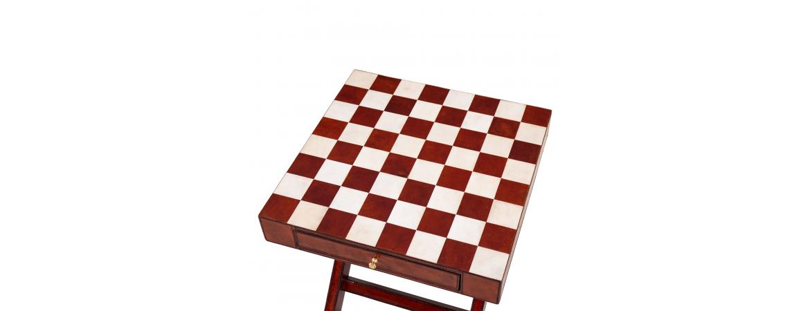 Handcrafted Leather Chess Set With Table - Cognac-Cheshire Furniture Outlet