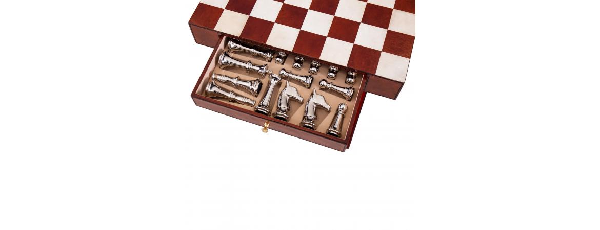 Handcrafted Leather Chess Set With Table - Cognac-Cheshire Furniture Outlet