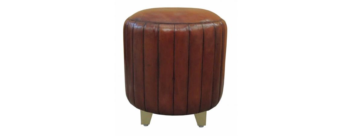 Handcrafted Ribbed Pouf - Cognac-Cheshire Furniture Outlet