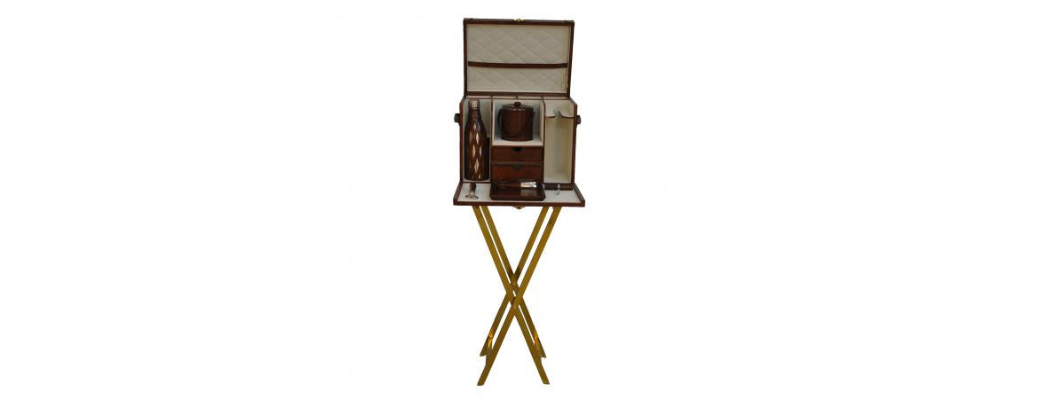 Handcrafted Mini Bar on Gold Stand - Cognac-Cheshire Furniture Outlet