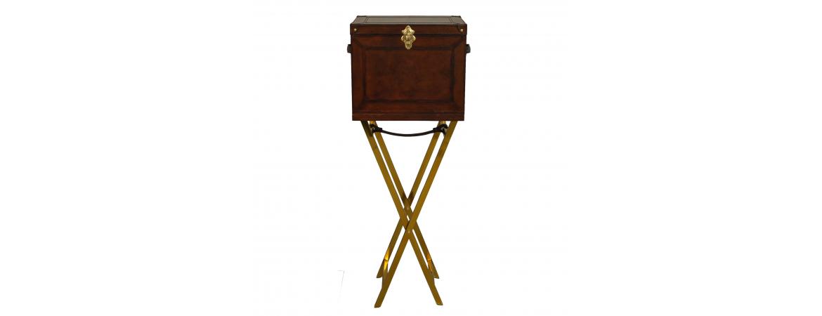 Handcrafted Mini Bar on Gold Stand - Cognac-Cheshire Furniture Outlet