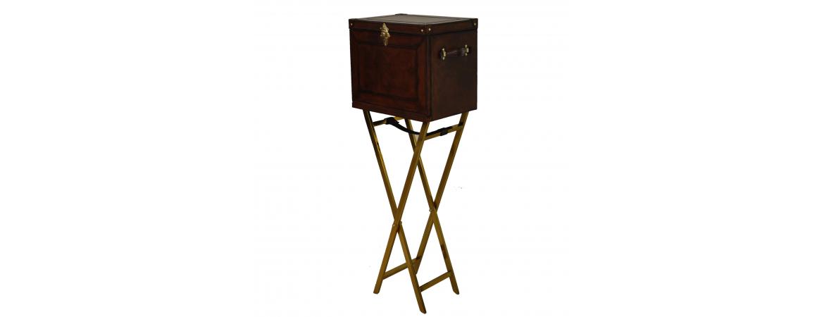 Handcrafted Mini Bar on Gold Stand - Cognac-Cheshire Furniture Outlet
