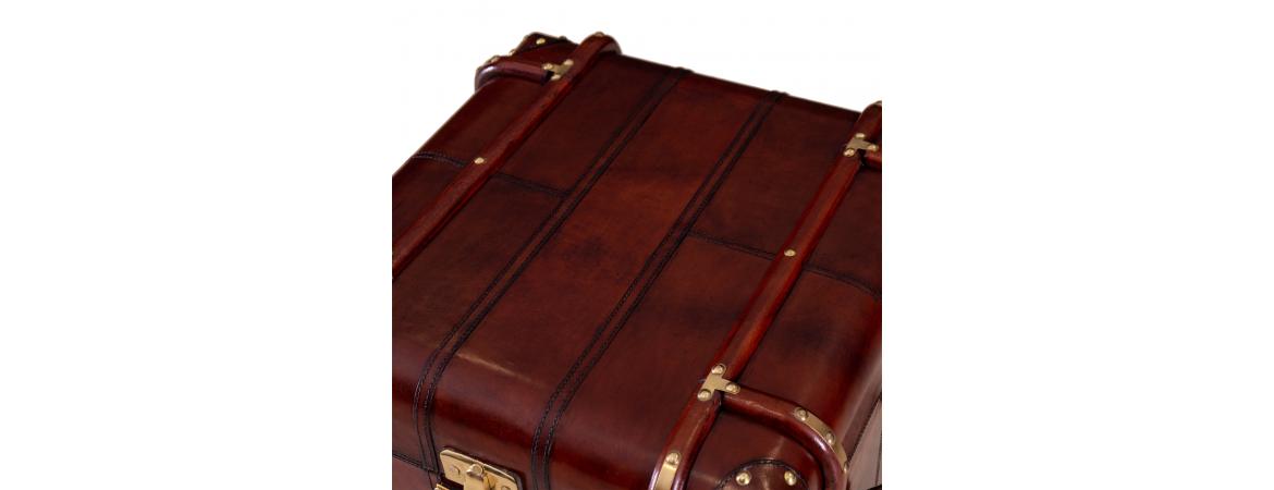 Handcrafted Leather 2 Drawer Side Table Trunk - Cognac-Cheshire Furniture Outlet