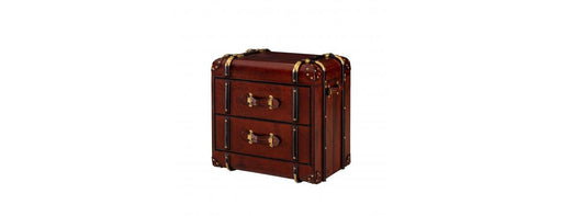 Handcrafted Leather 2 Drawer Side Table Trunk - Cognac-Cheshire Furniture Outlet