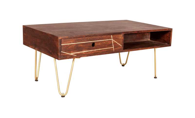 Dark Gold Rectangular Coffee Table with Drawer