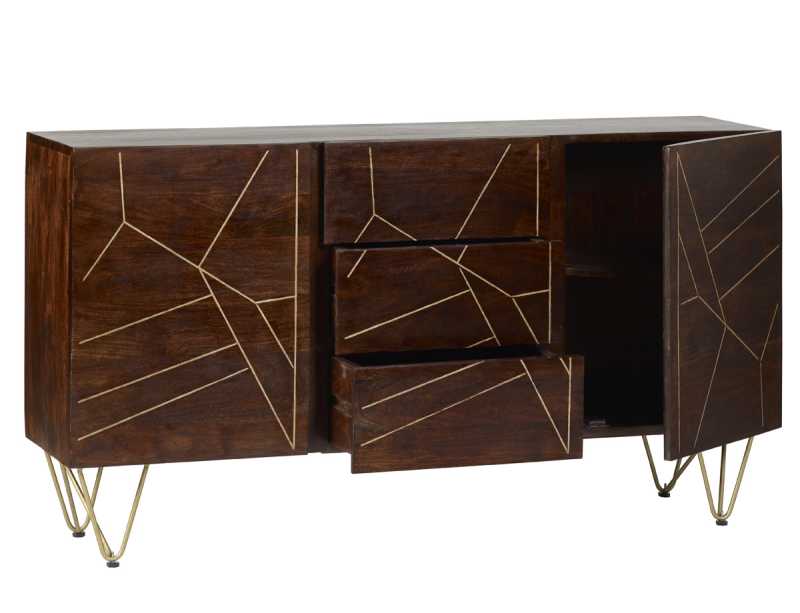 Dark Gold Extra Large Sideboard 3 Drawers and 2 Doors