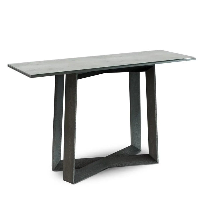 Large Console Table Clear Glass Top & Natural Black Oak Frame-Cheshire Furniture Outlet