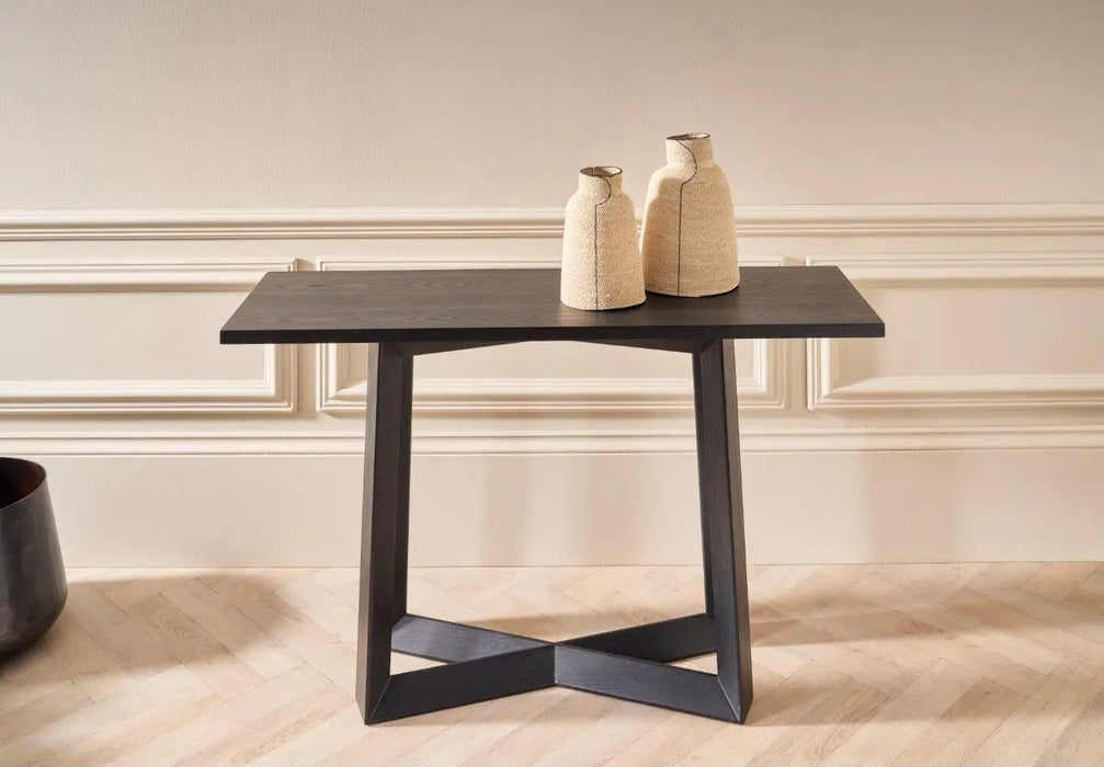 Large Console Table Clear Glass Top & Natural Black Oak Frame-Cheshire Furniture Outlet
