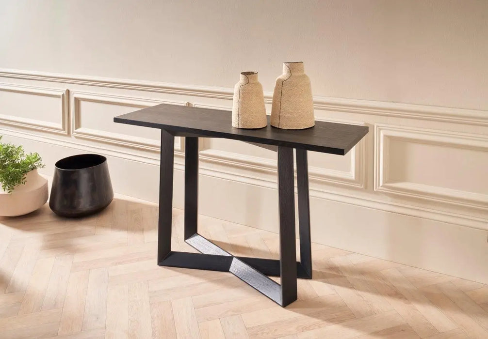Large Console Table Clear Glass Top & Natural Black Oak Frame-Cheshire Furniture Outlet
