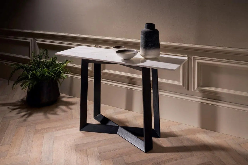 Large Console Table Clear Glass Top & Natural Black Oak Frame-Cheshire Furniture Outlet