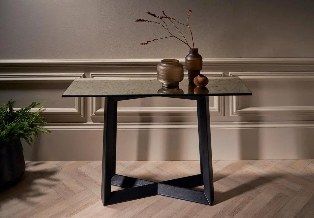 Large Console Table Clear Glass Top & Natural Black Oak Frame-Cheshire Furniture Outlet