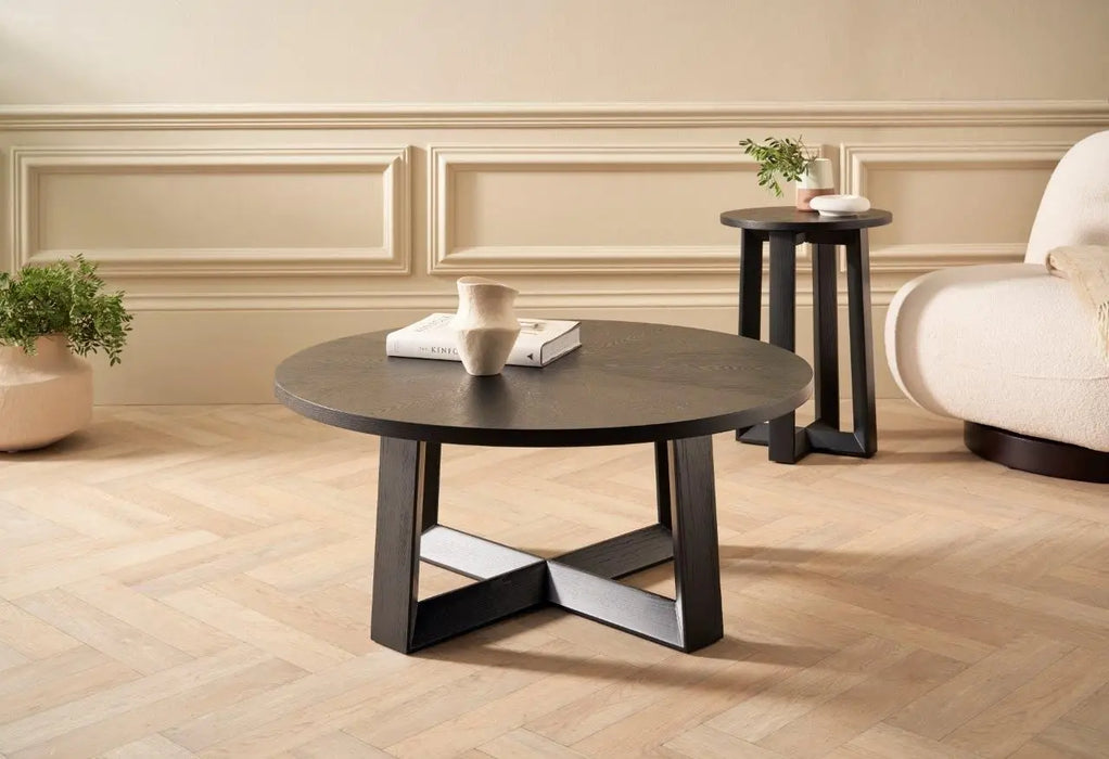 Small Round Coffee Table Glass Top & Natural Oak Frame-Cheshire Furniture Outlet