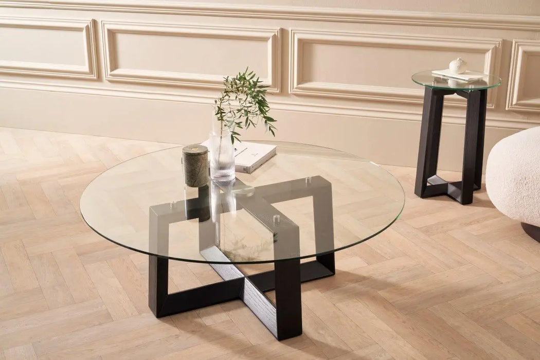 Large Round Coffee Table Glass Top & Natural Oak Frame-Cheshire Furniture Outlet
