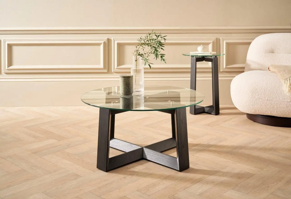 Small Round Coffee Table Glass Top & Natural Oak Frame-Cheshire Furniture Outlet