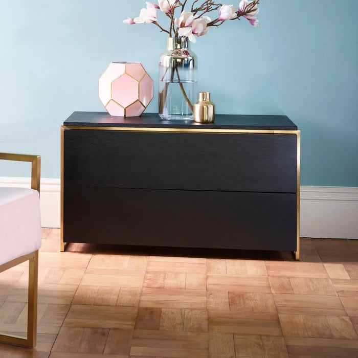 Federico Chests Of Two Drawers Black Oak Veneer-Cheshire Furniture Outlet