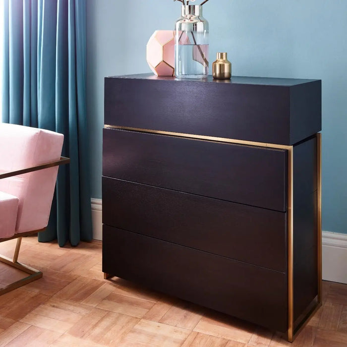 Federico Chests Of Two Drawers Black Oak Veneer-Cheshire Furniture Outlet
