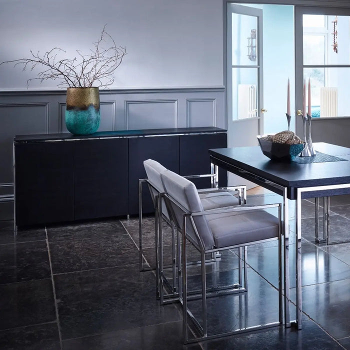 Four Door Sideboard Black Stained Oak Veneer & Polished Frame-Cheshire Furniture Outlet