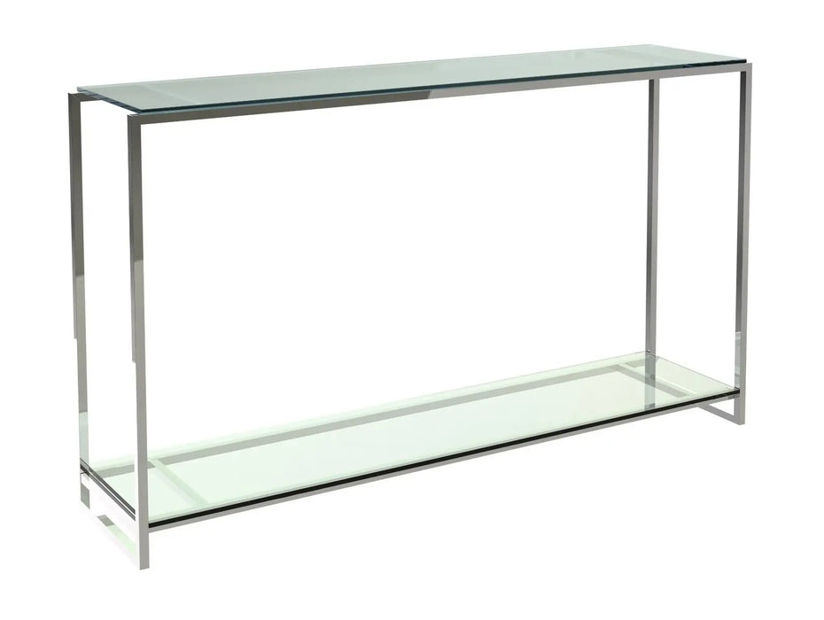Clear Glass & Polished Frame Narrow Console Table-Cheshire Furniture Outlet