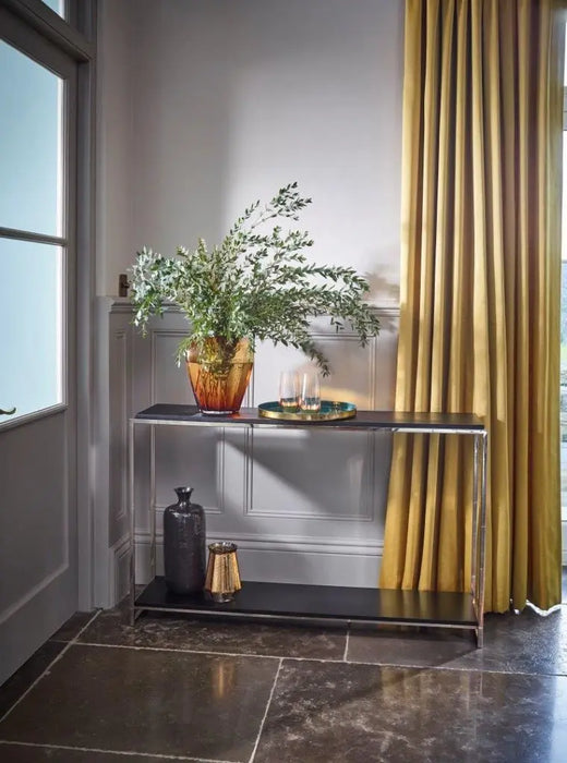 Clear Glass & Polished Frame Narrow Console Table-Cheshire Furniture Outlet