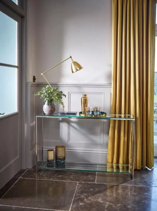 Clear Glass & Polished Frame Narrow Console Table-Cheshire Furniture Outlet