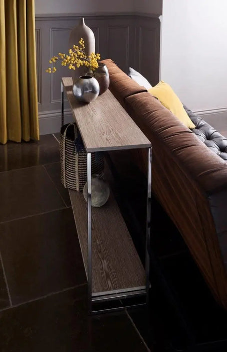 Clear Glass & Polished Frame Narrow Console Table-Cheshire Furniture Outlet