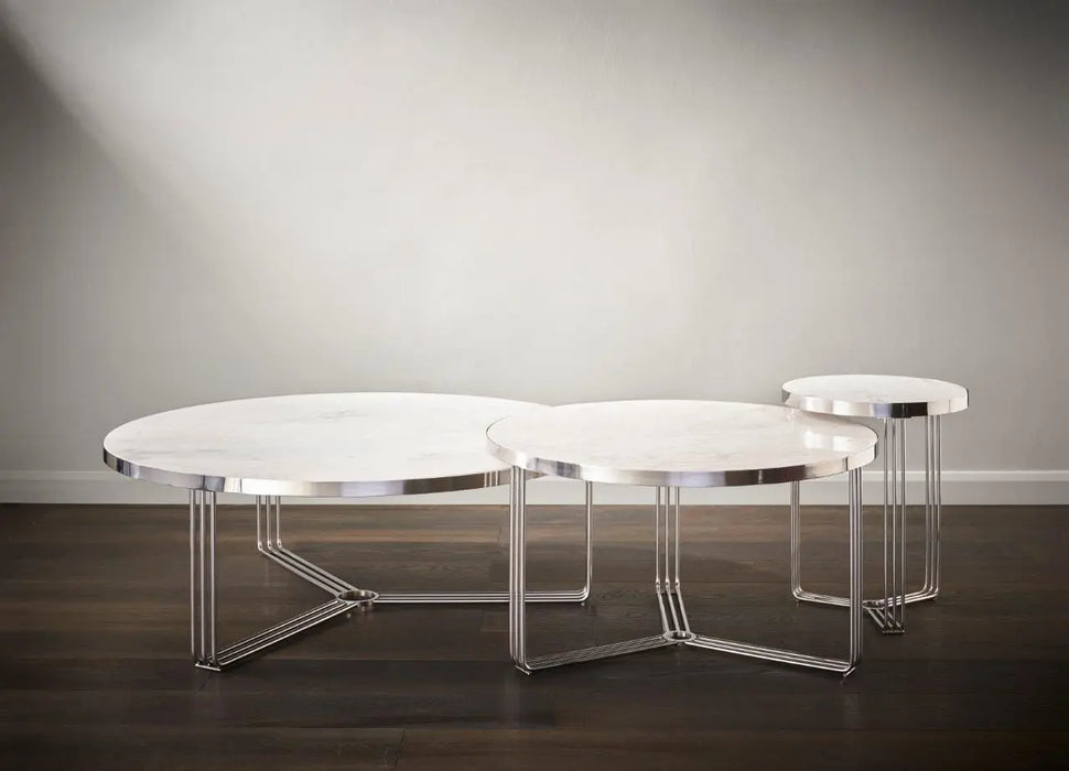 Finn Large Circular Coffee Table with Marble Top & Polished Frame-Cheshire Furniture Outlet
