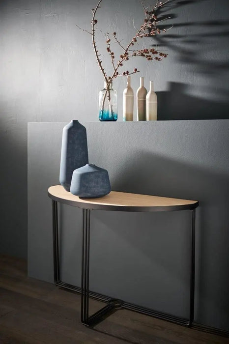 White Marble Top & Polished Chrome Frame Demi Lune Console Table-Cheshire Furniture Outlet