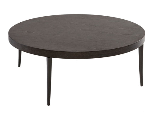 Circular Coffee Table Charcoal Stained Oak Veneer & Gun Metal Legs-Cheshire Furniture Outlet