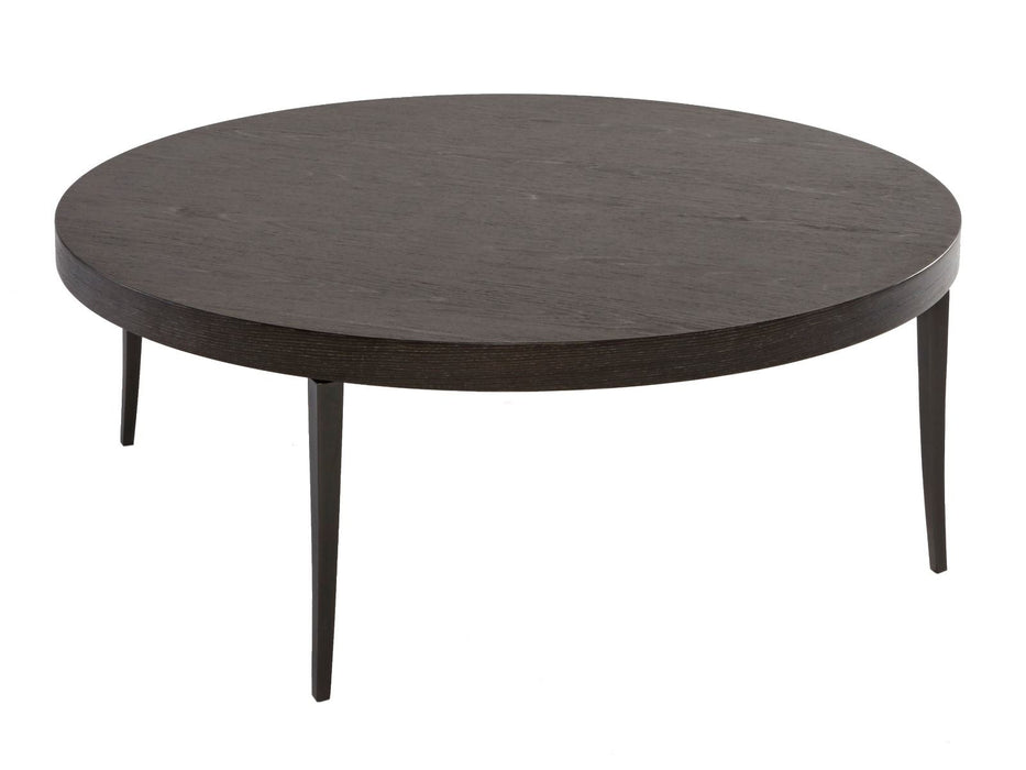 Circular Coffee Table Charcoal Stained Oak Veneer & Gun Metal Legs-Cheshire Furniture Outlet