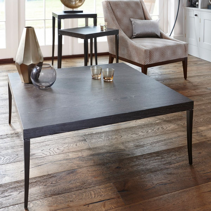 Square Coffee Table with Charcoal Stained Oak Veneer & Gun Metal Legs-Cheshire Furniture Outlet
