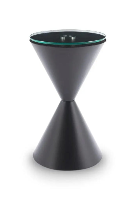 Iona Hourglass Side Table Brass Inverted Cone Base & Clear Glass Top-Cheshire Furniture Outlet