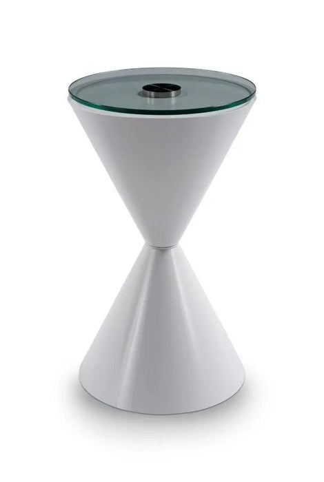Iona Hourglass Side Table Brass Inverted Cone Base & Clear Glass Top-Cheshire Furniture Outlet