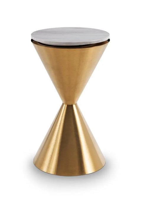 Iona Hourglass Side Table Brass Inverted Cone Base & Clear Glass Top-Cheshire Furniture Outlet