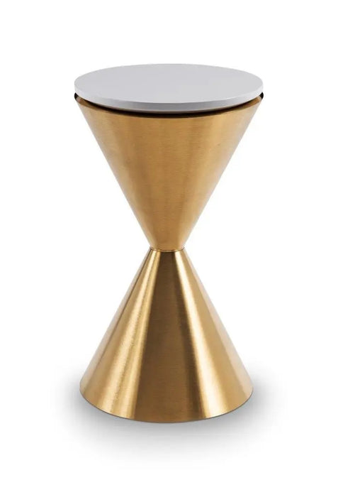 Iona Hourglass Side Table Brass Inverted Cone Base & Clear Glass Top-Cheshire Furniture Outlet