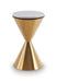 Iona Hourglass Side Table Brass Inverted Cone Base & Clear Glass Top-Cheshire Furniture Outlet