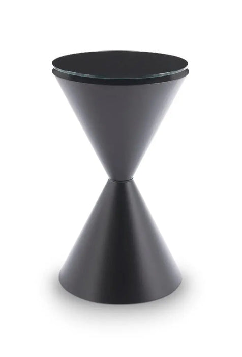 Iona Hourglass Side Table Brass Inverted Cone Base & Clear Glass Top-Cheshire Furniture Outlet