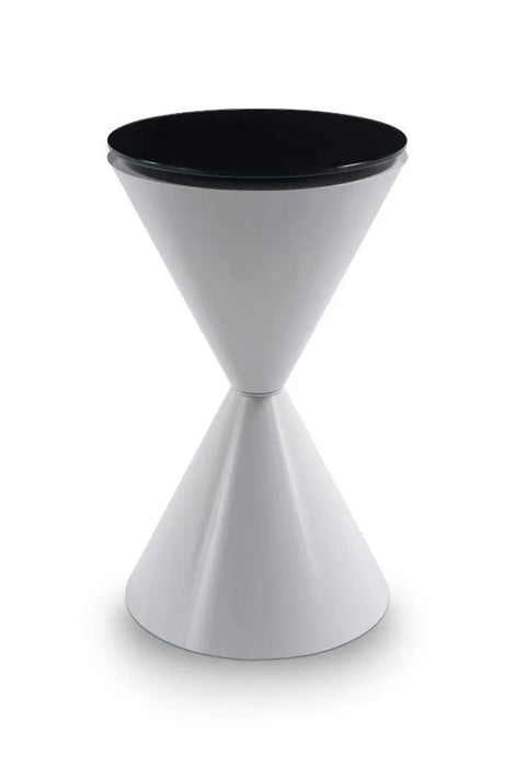 Iona Hourglass Side Table Brass Inverted Cone Base & Clear Glass Top-Cheshire Furniture Outlet