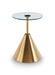 Iona Round Side Table Brass Cone Base With Pedestal & Clear Glass Top-Cheshire Furniture Outlet