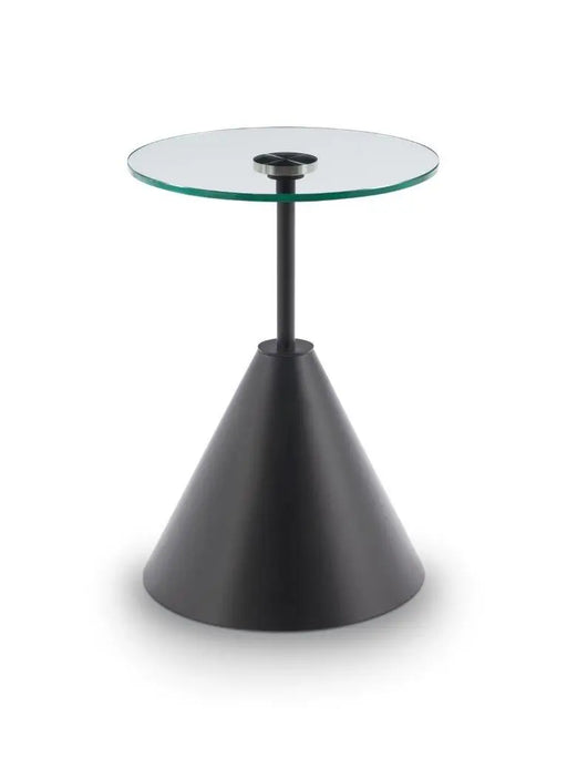 Iona Round Side Table Brass Cone Base With Pedestal & Clear Glass Top-Cheshire Furniture Outlet