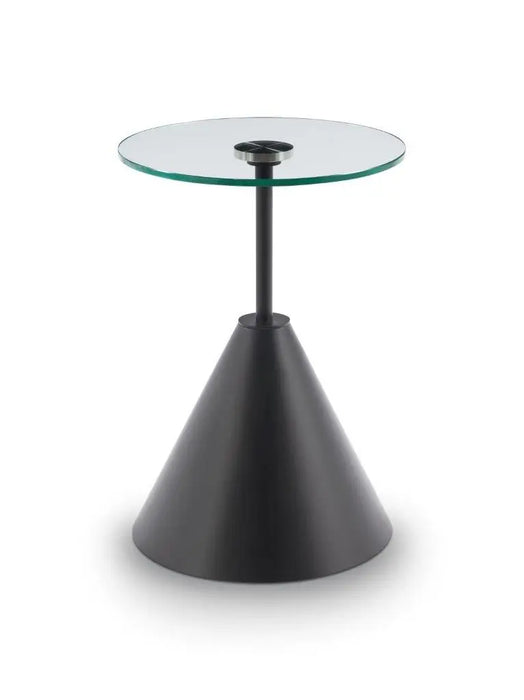 Iona Round Side Table Brass Cone Base With Pedestal & Clear Glass Top-Cheshire Furniture Outlet